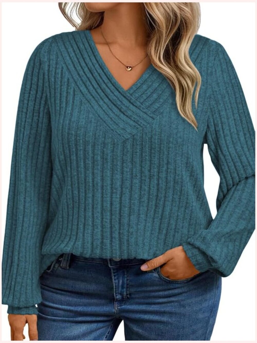 Womens Plus Size V Neck Long Sleeve Sweater Tunic Blouse